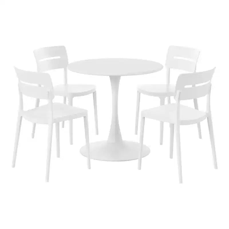 Ensemble de table à manger de patio ronde en métal 5 pièces d'intérieur/extérieur WestinTrends Playa avec chaises de patio empilables