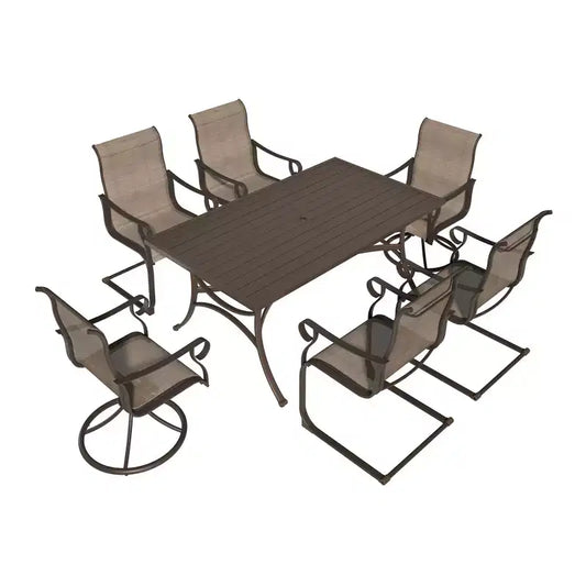 Mondawe 7-Piece Outdoor Steel Dining Set,With 1 Square Table & 6 Dining Chairs