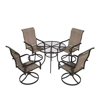 Mondawe 5-Piece Outdoor Dining Set With 4 Swivel Chairs & 1 Steel Mesh Circle Table With Umbrella Hole