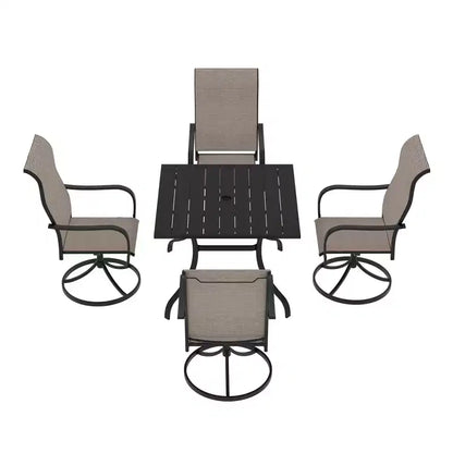 Mondawe Set da Pranzo da Esterno 5 Pezzi, Tavolo Quadrato con Foro per Ombrellone Integrato e Sedie Girevoli a 360 Gradi