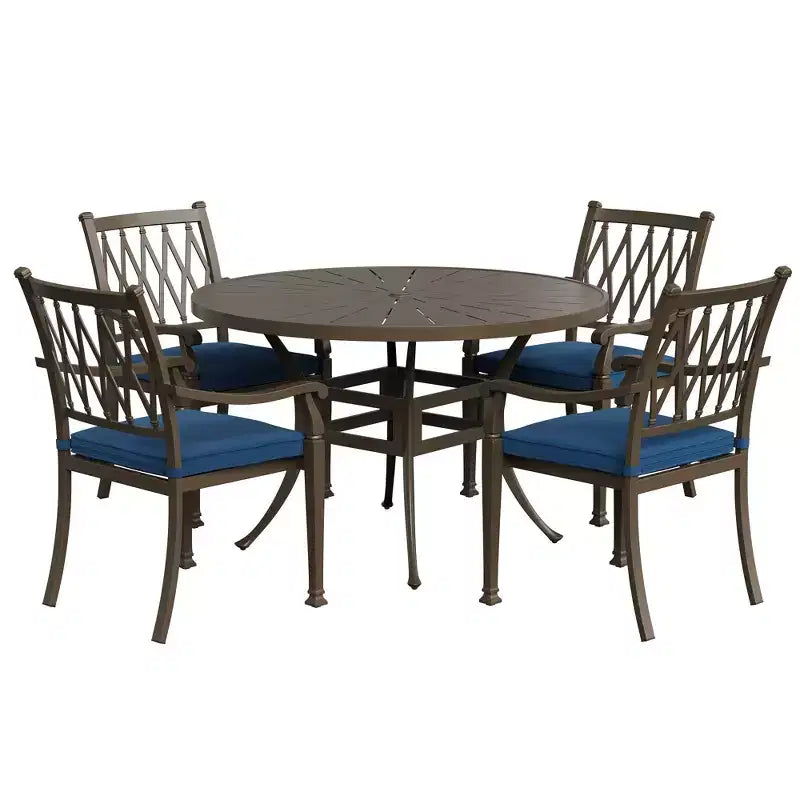 Mondawe Set da pranzo da esterno rotondo da 5 pezzi in alluminio pressofuso con 4 sedie da pranzo