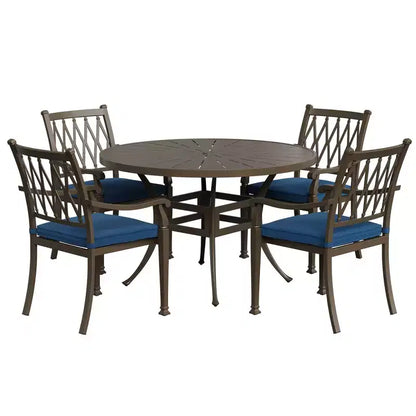 Mondawe Set da pranzo da esterno rotondo da 5 pezzi in alluminio pressofuso con 4 sedie da pranzo