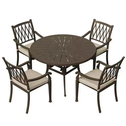 Mondawe 5 Pieces Round Cast Aluminum Outdoor Dining Set with 4 Dining Chair