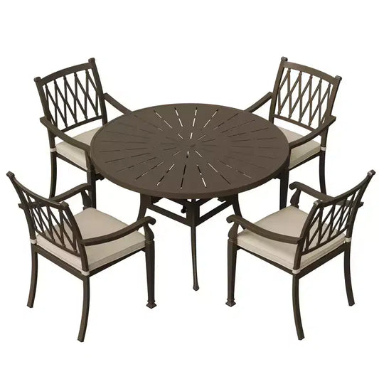 Mondawe 5 Pieces Round Cast Aluminum Outdoor Dining Set with 4 Dining Chair