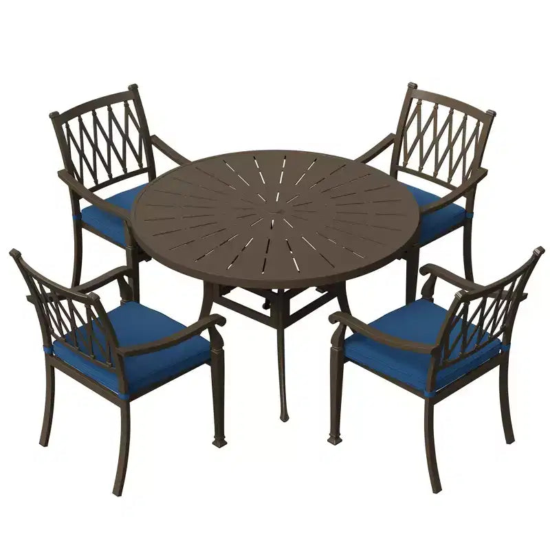 Mondawe Set da pranzo da esterno rotondo da 5 pezzi in alluminio pressofuso con 4 sedie da pranzo