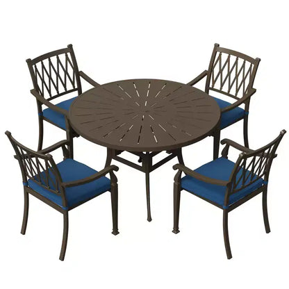 Mondawe Set da pranzo da esterno rotondo da 5 pezzi in alluminio pressofuso con 4 sedie da pranzo
