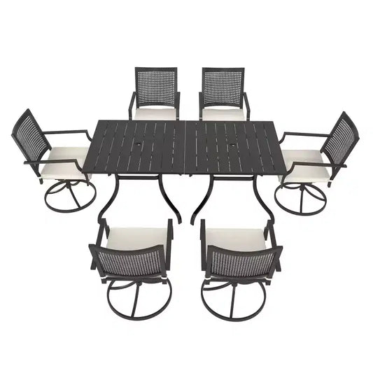 Mondawe 8-Piece Outdoor Dining Set,With 1 Piece Square Table and 6 Piece 360 Degree Swivel Chair Patio Set
