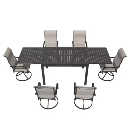 Mondawe 7-Piece Outdoor Patio Dining Set,With 1 Piece Extendable Rectangle Table and 6 Piece 360 Degree Swivel Chair