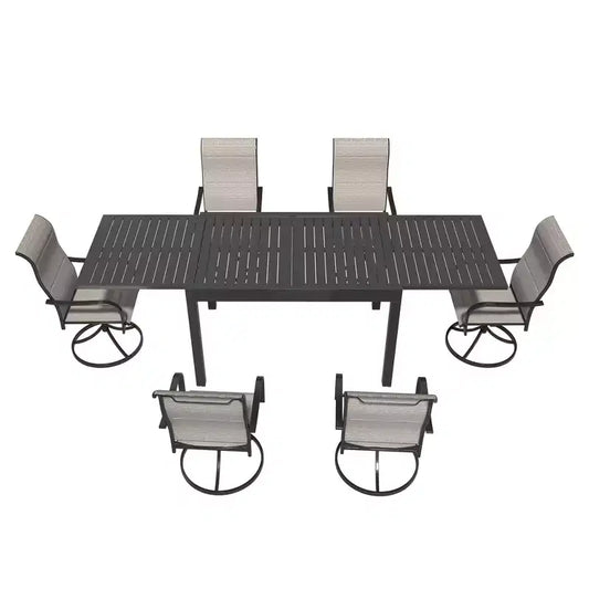 Mondawe 7-Piece Outdoor Patio Dining Set,With 1 Piece Extendable Rectangle Table and 6 Piece 360 Degree Swivel Chair