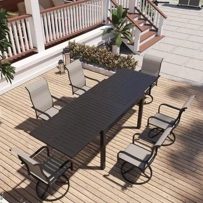 Set da pranzo da esterno Mondawe a 7 pezzi, con 1 tavolo rettangolare allungabile e 6 sedie girevoli a 360 gradi