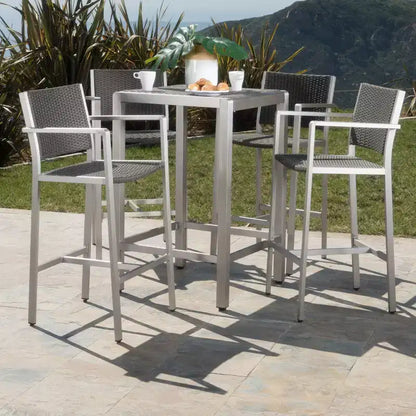 GDFStudio Crested Bay Outdoor 5 Piece Wicker and Aluminum Bar Set