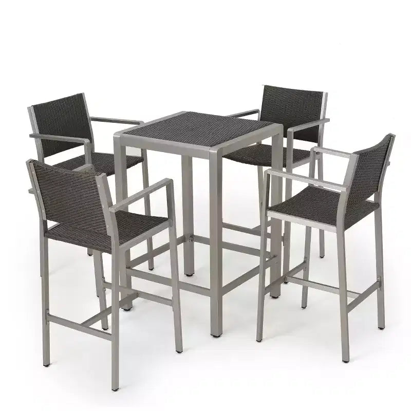 GDFStudio Set da Bar a 5 Pezzi per Esterni Crested Bay in Wicker e Alluminio
