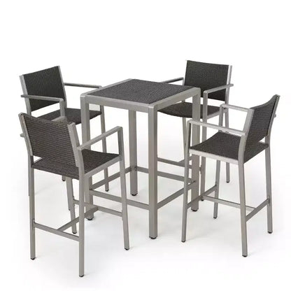 GDFStudio Set da Bar a 5 Pezzi per Esterni Crested Bay in Wicker e Alluminio