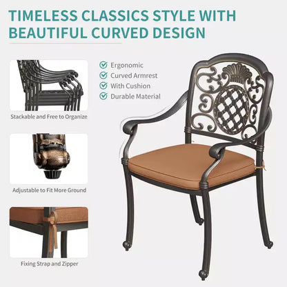 Ensemble de salle à manger de patio 7 pièces, table et chaises d'extérieur tout temps pour 6 personnes, comprend 4 chaises de salle à manger, 2 chaises pivotantes et une table rectangulaire de 152 cm