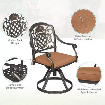 Ensemble de salle à manger de patio 7 pièces, table et chaises d'extérieur tout temps pour 6 personnes, comprend 4 chaises de salle à manger, 2 chaises pivotantes et une table rectangulaire de 152 cm