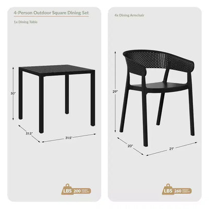 WestinTrends Playa, set da pranzo da esterni a 5 pezzi, con tavolo quadrato e sedie impilabili.