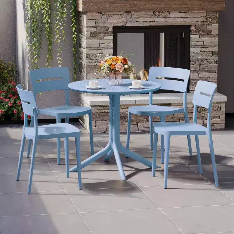 WestinTrends Playa Ensemble de table et chaises de salle à manger rondes de jardin modernes en résine 5 pièces avec chaises de salle à manger de jardin empilables