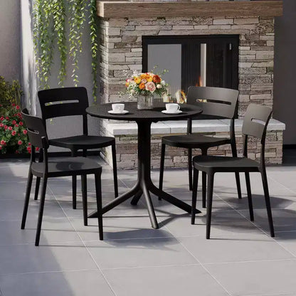 WestinTrends Playa Ensemble de table et chaises de salle à manger rondes de jardin modernes en résine 5 pièces avec chaises de salle à manger de jardin empilables