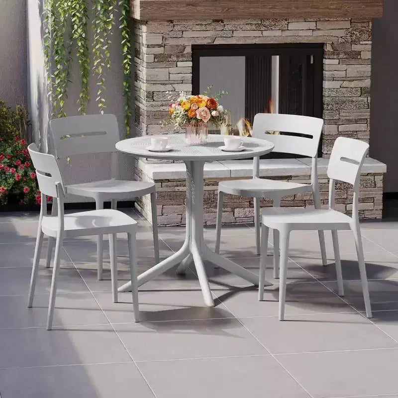 WestinTrends Playa Ensemble de table et chaises de salle à manger rondes de jardin modernes en résine 5 pièces avec chaises de salle à manger de jardin empilables