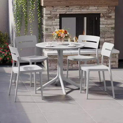 WestinTrends Playa Ensemble de table et chaises de salle à manger rondes de jardin modernes en résine 5 pièces avec chaises de salle à manger de jardin empilables