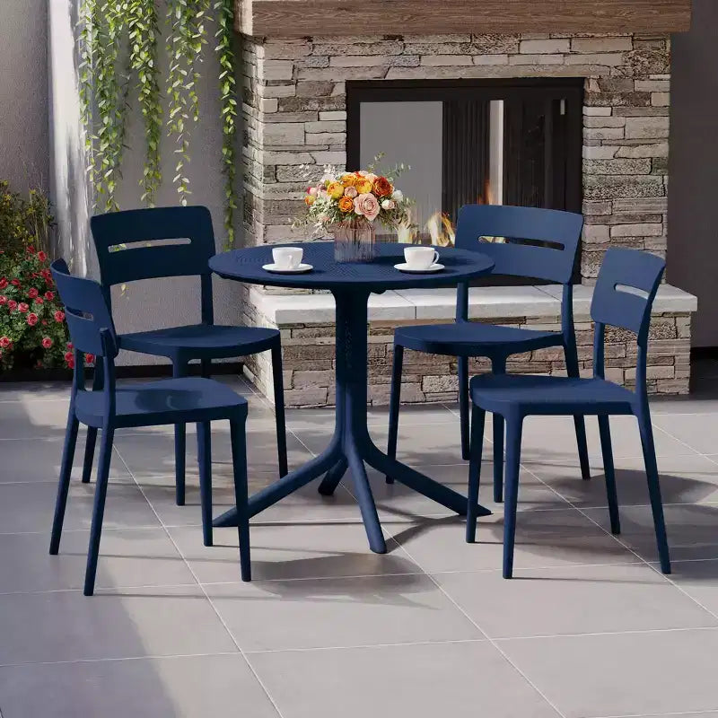 WestinTrends Playa Ensemble de table et chaises de salle à manger rondes de jardin modernes en résine 5 pièces avec chaises de salle à manger de jardin empilables