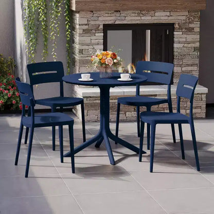 WestinTrends Playa Ensemble de table et chaises de salle à manger rondes de jardin modernes en résine 5 pièces avec chaises de salle à manger de jardin empilables
