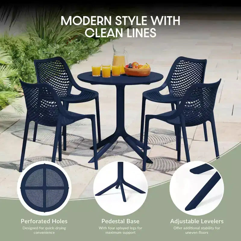 WestinTrends Playa Ensemble de table et chaises de salle à manger rondes de jardin modernes en résine 5 pièces avec chaises de salle à manger de jardin empilables