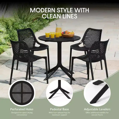 WestinTrends Playa Ensemble de table et chaises de salle à manger rondes de jardin modernes en résine 5 pièces avec chaises de salle à manger de jardin empilables