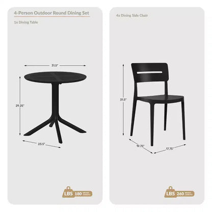 WestinTrends Playa Ensemble de table et chaises de salle à manger rondes de jardin modernes en résine 5 pièces avec chaises de salle à manger de jardin empilables