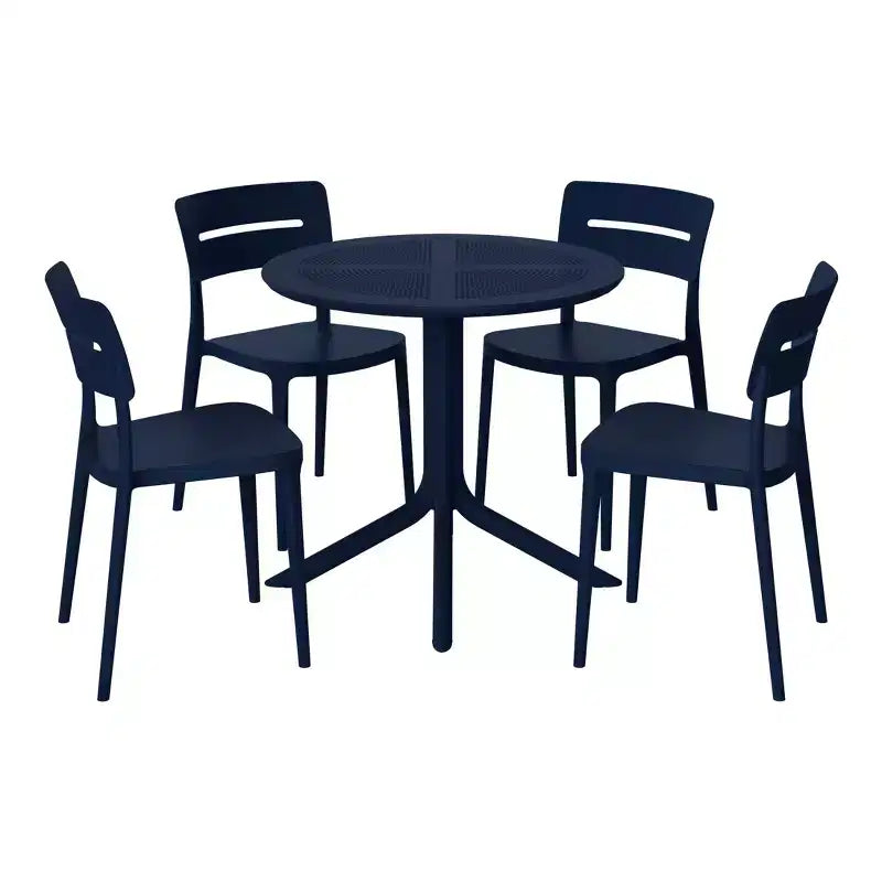 WestinTrends Playa Ensemble de table et chaises de salle à manger rondes de jardin modernes en résine 5 pièces avec chaises de salle à manger de jardin empilables