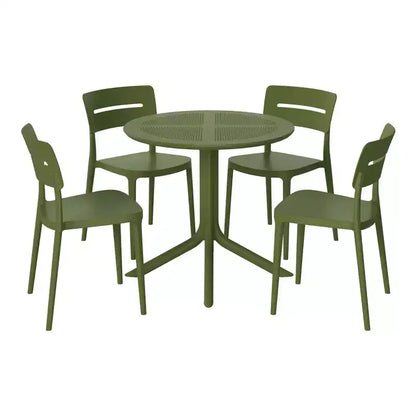 WestinTrends Playa Ensemble de table et chaises de salle à manger rondes de jardin modernes en résine 5 pièces avec chaises de salle à manger de jardin empilables