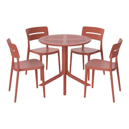 WestinTrends Playa Ensemble de table et chaises de salle à manger rondes de jardin modernes en résine 5 pièces avec chaises de salle à manger de jardin empilables