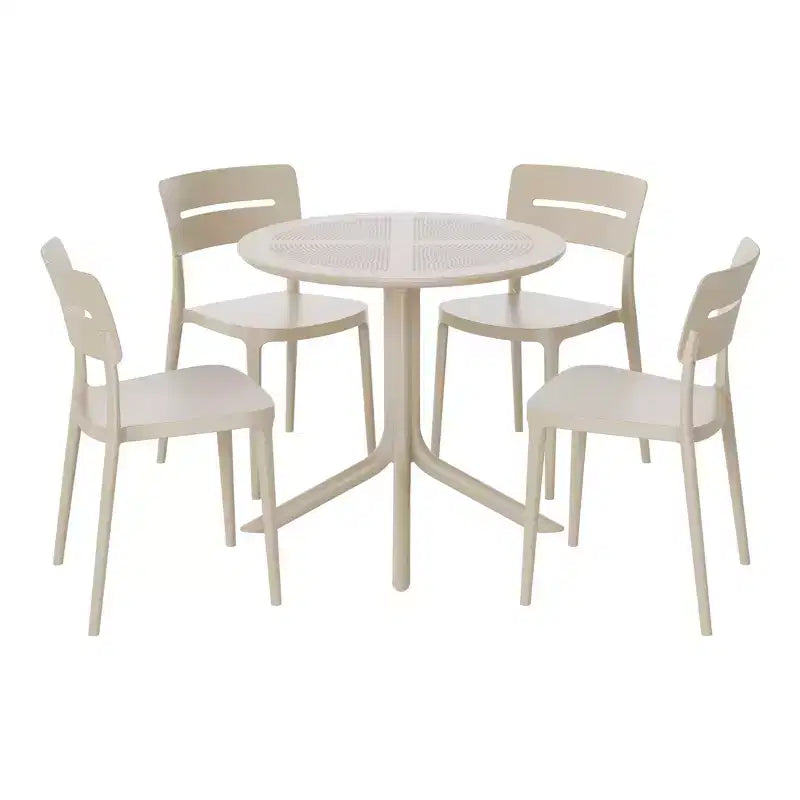 WestinTrends Playa Ensemble de table et chaises de salle à manger rondes de jardin modernes en résine 5 pièces avec chaises de salle à manger de jardin empilables