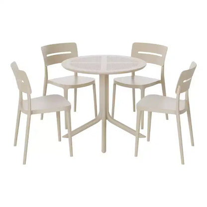 WestinTrends Playa Ensemble de table et chaises de salle à manger rondes de jardin modernes en résine 5 pièces avec chaises de salle à manger de jardin empilables