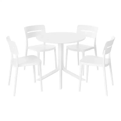 WestinTrends Playa Ensemble de table et chaises de salle à manger rondes de jardin modernes en résine 5 pièces avec chaises de salle à manger de jardin empilables