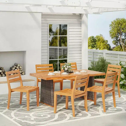 Christopher Knight Home Penelope Ensemble de salle à manger d'extérieur rustique 7 pièces en bois d'acacia avec table en rotin
