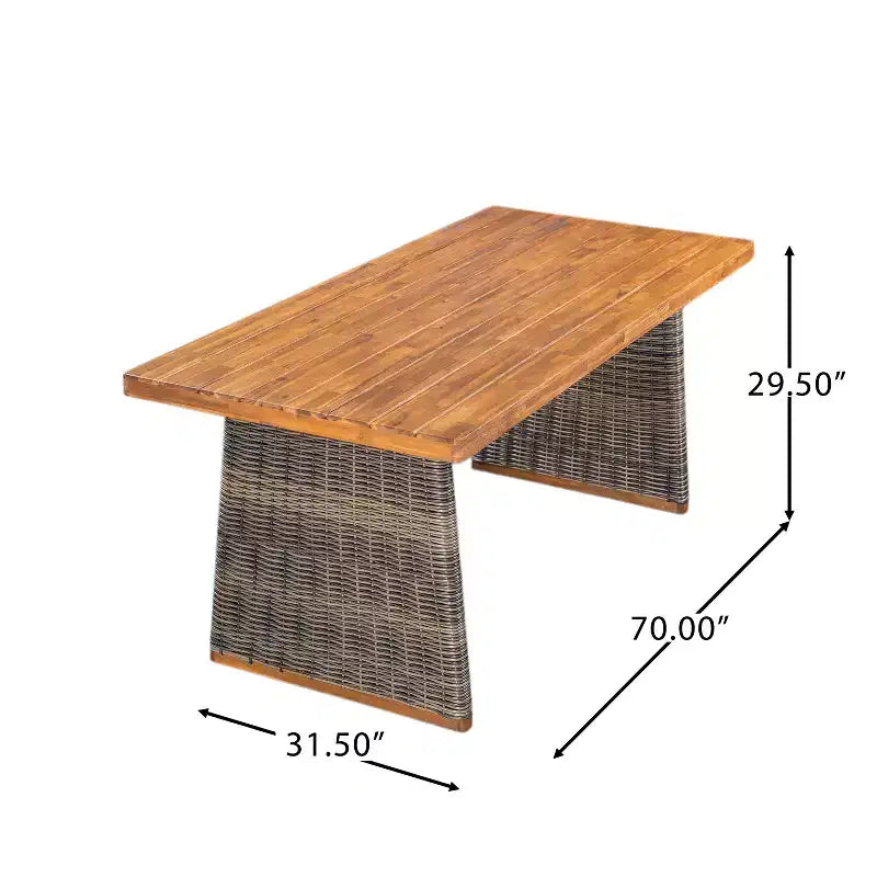 Christopher Knight Home Miranda Ensemble de salle à manger extérieur rustique 6 pièces en rotin et bois d'acacia à lattes avec coussins