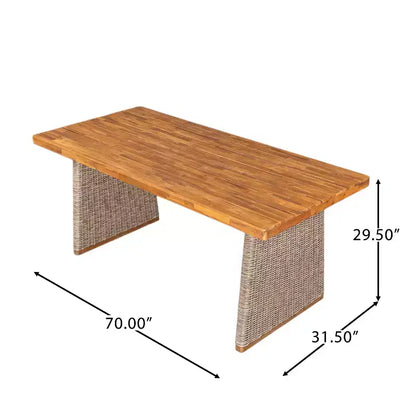 Christopher Knight Home Miranda Ensemble de salle à manger extérieur rustique 6 pièces en rotin et bois d'acacia à lattes avec coussins