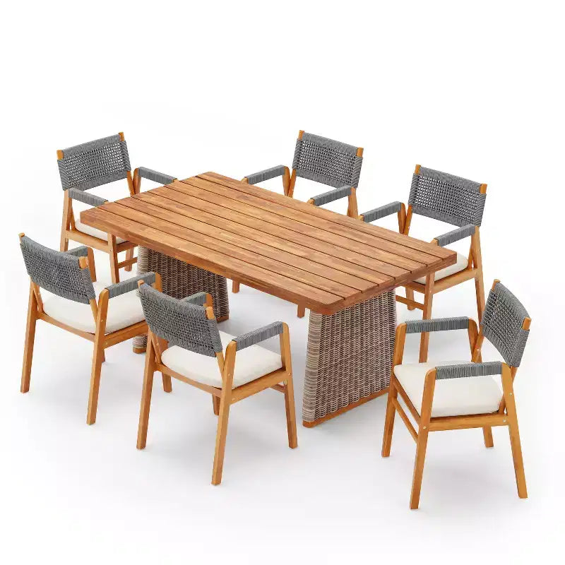 Ensemble de salle à manger d'extérieur 7 pièces Christopher Knight Home Francesca en bois d'acacia tressé rustique avec table à lattes en rotin