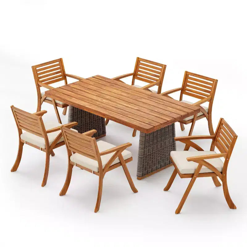 Christopher Knight Home Diana Salon de jardin rustique 7 pièces en rotin et bois d'acacia avec coussins