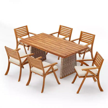 Christopher Knight Home Diana Salon de jardin rustique 7 pièces en rotin et bois d'acacia avec coussins