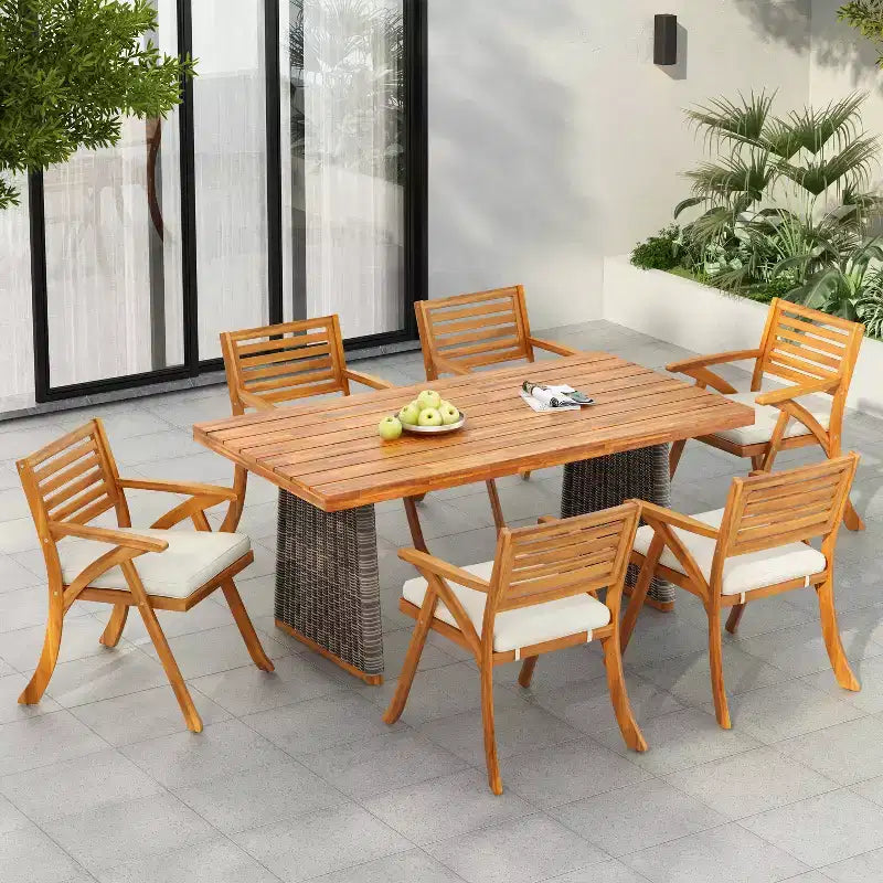 Christopher Knight Home Diana Salon de jardin rustique 7 pièces en rotin et bois d'acacia avec coussins