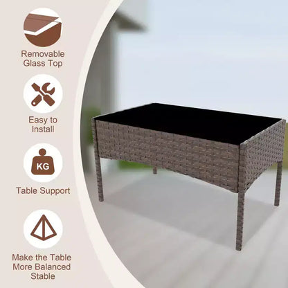 Set da 4 mobili da giardino, sedie in rattan da esterno, divano in rattan All-Weather Dialogue con imbottitura e tavolino in vetro