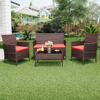 Set da 4 mobili da giardino, sedie in rattan da esterno, divano in rattan All-Weather Dialogue con imbottitura e tavolino in vetro