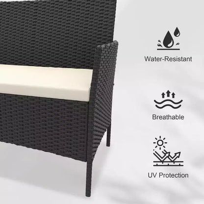 Set da 4 mobili da giardino, sedie in rattan da esterno, divano in rattan All-Weather Dialogue con imbottitura e tavolino in vetro