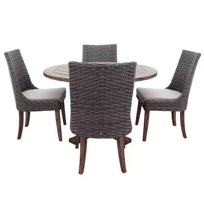 Cortile Casual Bermuda Teak FSC 5 pz 48 Flag Leg Set da pranzo in teak FSC Include un tavolo da pranzo rotondo da 48 e quattro sedie da pranzo
