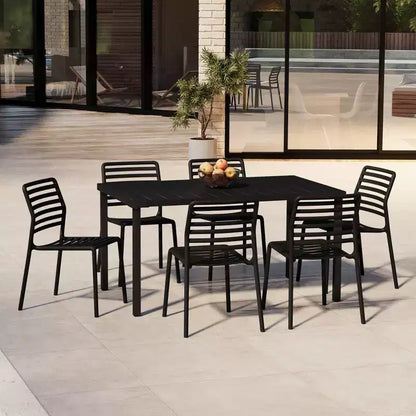 WestinTrends Playa Set da Pranzo per Esterni Rettangolare in Metallo da 7 Pezzi con Sedie Impilabili in Plastica per 6 Persone