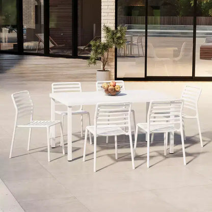 WestinTrends Playa Set da Pranzo per Esterni Rettangolare in Metallo da 7 Pezzi con Sedie Impilabili in Plastica per 6 Persone