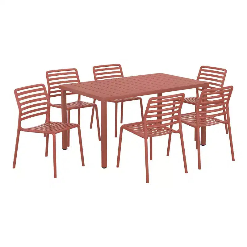 WestinTrends Playa Set da Pranzo per Esterni Rettangolare in Metallo da 7 Pezzi con Sedie Impilabili in Plastica per 6 Persone