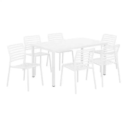 WestinTrends Playa Set da Pranzo per Esterni Rettangolare in Metallo da 7 Pezzi con Sedie Impilabili in Plastica per 6 Persone